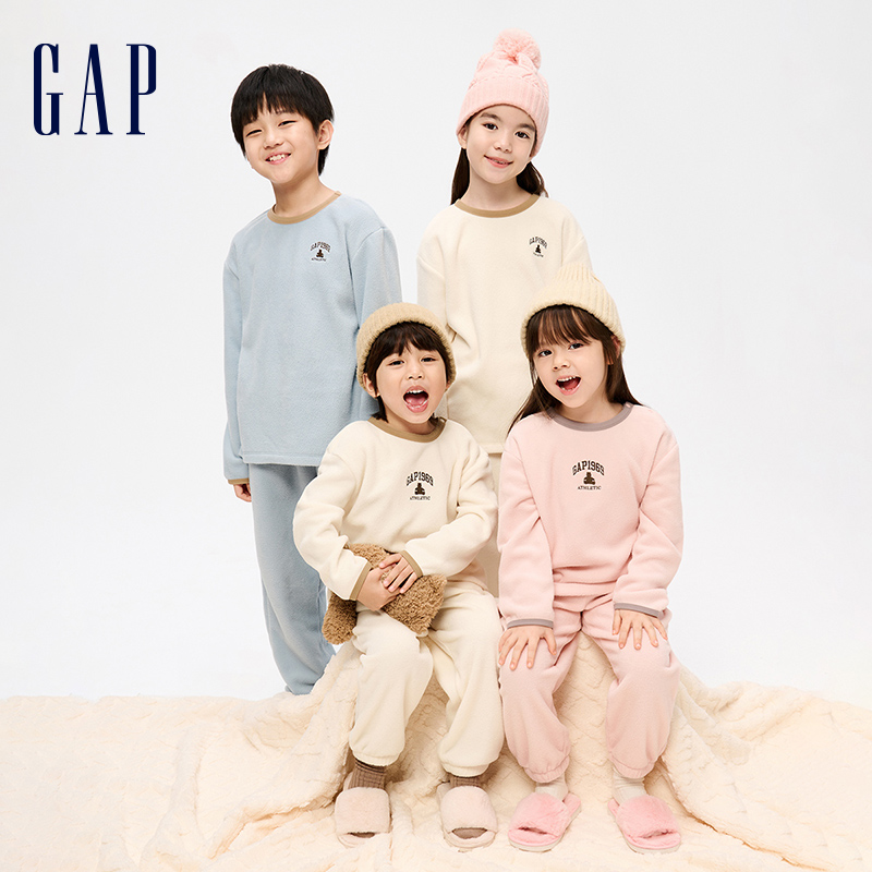 Gap男女童冬季LOGO摇粒绒睡衣睡裤两件套儿童装洋气家居服889903