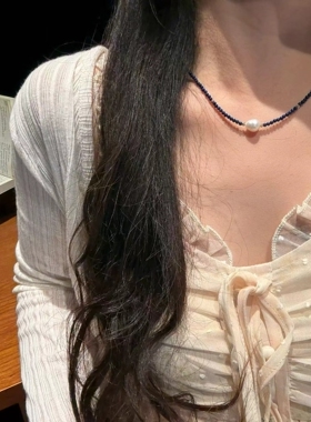 天然青金石项链女款轻奢小众设计感锁骨链2026新爆款淡水珍珠配饰