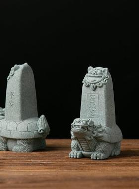 青砂石石敢当龙龟驮石碑庭院阳台园艺盆景盆栽花园水池客厅摆件