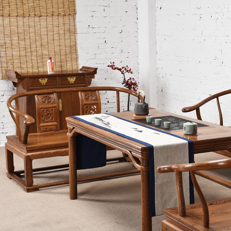 红木家具 鸡翅木沙发 客厅木质复古仿古中式实木沙发组合圈椅沙发 - 图2