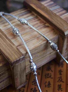 现货速发新款复古藏银短款项链饰品 民族风花朵亲吻鱼锁骨链XL