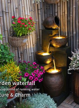 不插电太阳能循环庭院户外阳台造景瀑布流水喷泉生财摆件水系景观