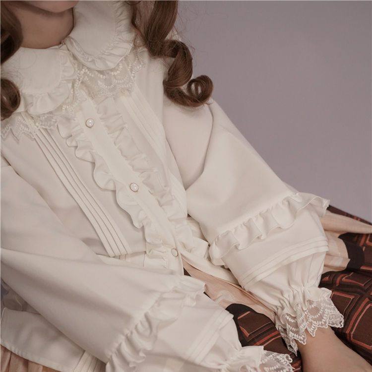 加绒加厚长袖娃娃领花边泡泡袖Lolita内搭洛丽塔衬衫女秋冬,淘宝优惠券,粉丝福利购,淘宝优惠卷