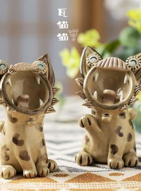 瓦猫云南大理工丽小江非遗纯ABW手原件创陶瓷猫咪摆开 业送人礼物