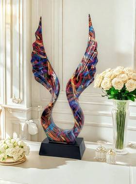 欧式艺术抽象炫彩天使之翼摆件工艺品家居客厅玄关装饰乔迁之喜摆