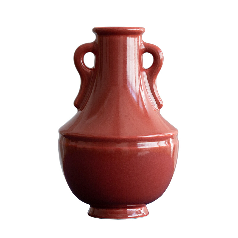红色陶瓷禅意花瓶中式插花器皿客厅桌面摆件日式插花 - 图3