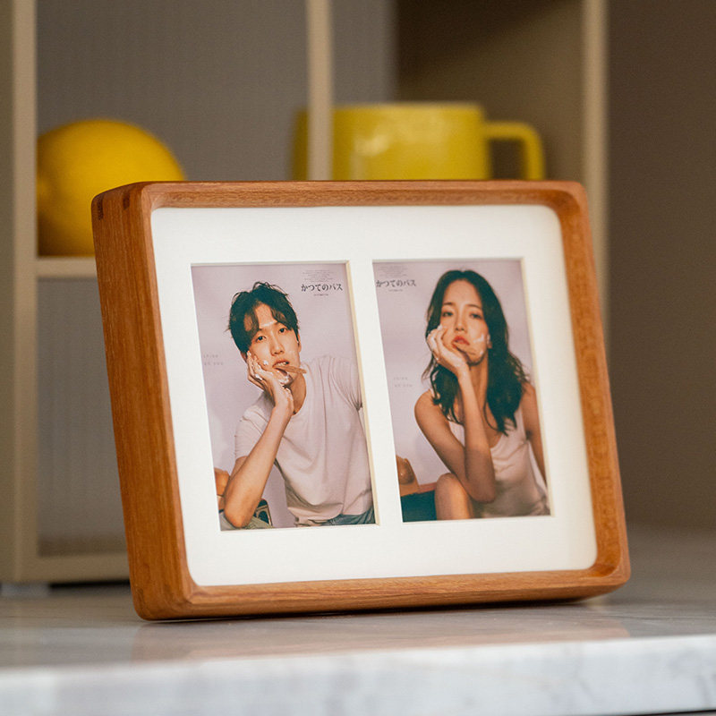 实木相框摆台diy情侣照片定制打印双孔6寸A4胡桃木高级感纪念礼物 - 图1