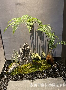 仿真金丝蕨盆栽中式禅意造景猴头蕨大型落地盆景室内装饰假树绿植