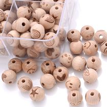 50Pcs 16mm Two-sided Printed Bech Wooden Beads Rainbow Anhim