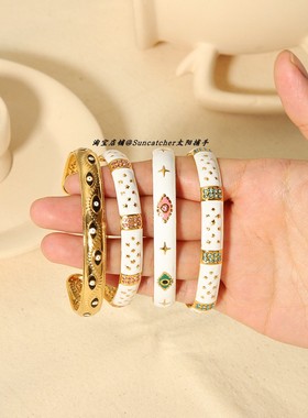 法式复古滴油不锈钢开口手镯