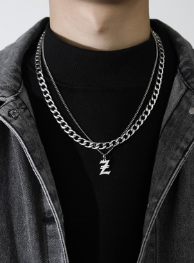 王一博同款定制字母叠戴古巴项链