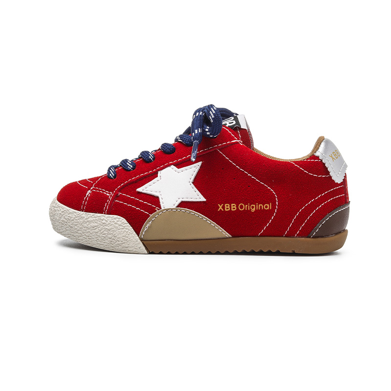 儿童鞋子红色星星板鞋真皮2025秋冬新款女童德训鞋软底男童运动鞋 - 图3