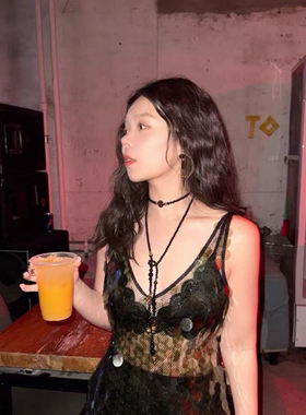 高定版本天然黑玛瑙项链女虎眼石串珠多层叠戴加长毛衣链长款小众