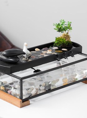 古都 长方形鱼池小鱼缸流水器摆件水缸喷水器景观循环水造景配件