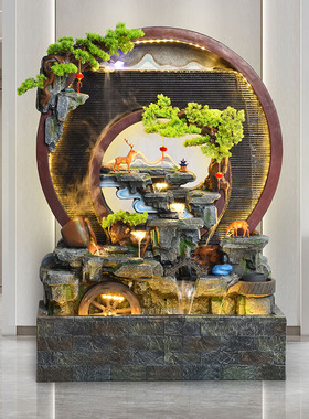 大型假山水幕墙流水摆件新中式酒店隔断加湿景观客厅屏风招财装饰