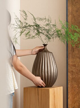 Rzone 侘寂风陶瓷插花瓶新中式古典手工民N宿酒店玄关软装饰品摆