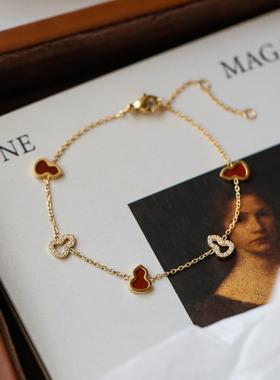 高质不掉色~QYK新中复古红葫芦品式镶微手链女小众设计感高级轻奢