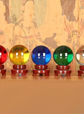 红粉水晶球客GCL厅摆件晶紫水晶白水黄水晶蓝绿玻璃球大号居装家