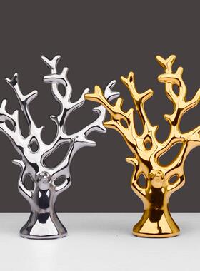 创意现代酒柜摆件客厅装饰品陶瓷金银发财树小摆设工艺品结婚礼物