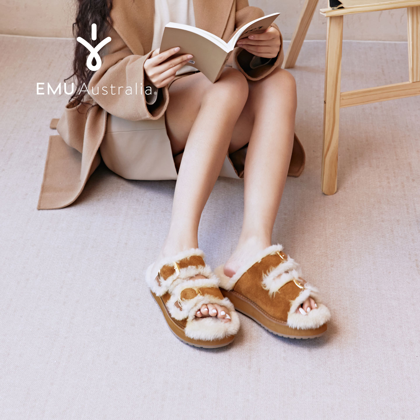 明星同款EMU Australia勃肯女鞋毛毛拖皮毛一体保暖时尚厚底外穿 - 图1