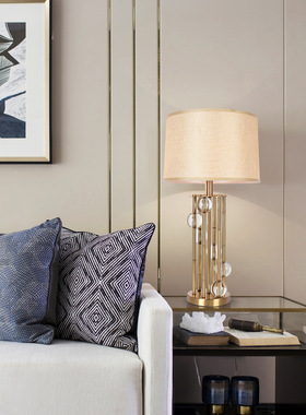 卧室摆件六十大水k晶台灯水晶电镀拉丝大理石底座样板房装饰摆件