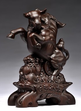 木雕牛摆件动物十二生肖牛黑檀实木牛运势如虹家T居客厅装饰工艺