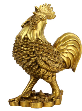 厚德居 铜30厘米金钱鸡摆件铜公鸡十二生肖O铜鸡摆件家居饰品摆设