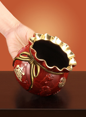 全铜《福禄有余钱袋》铜彩聚宝盆客厅摆件工艺铜S制品家居装饰摆