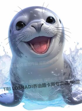 可爱海豹宝宝贴纸网红儿童房自粘墙贴卡通动物图案遮丑补洞贴画