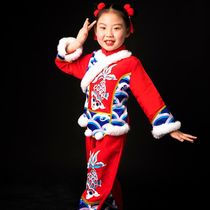 China Wind Festive Shoots Song Suit Childrens Waist Drum Rap China Stage Performance Child Hearts Drum Rhythmic Early Childhood Long Style Suit