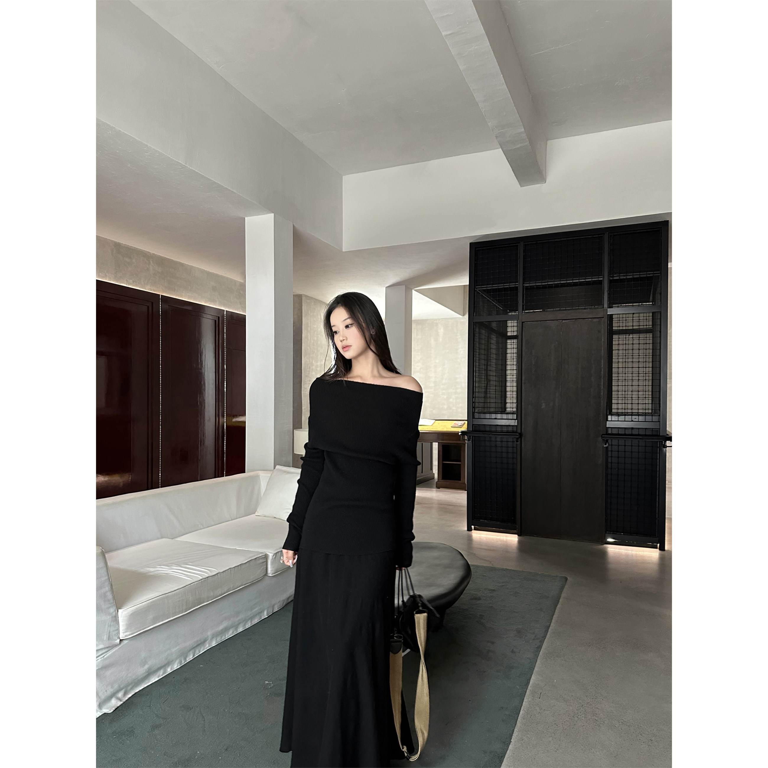 【美鹿莎专属】5werkwen rattan系列一字领大A摆半裙针织套装秋冬,淘宝优惠券,粉丝福利购,淘宝优惠卷