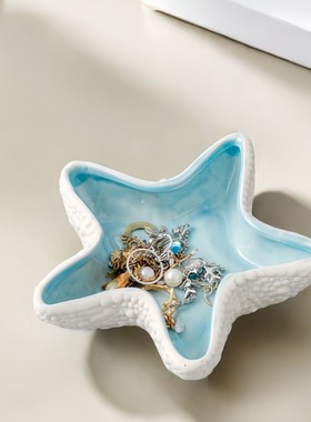 创意北欧蓝色贝壳陶瓷首饰收纳托盘家居装饰摆件跨境热卖圣诞节