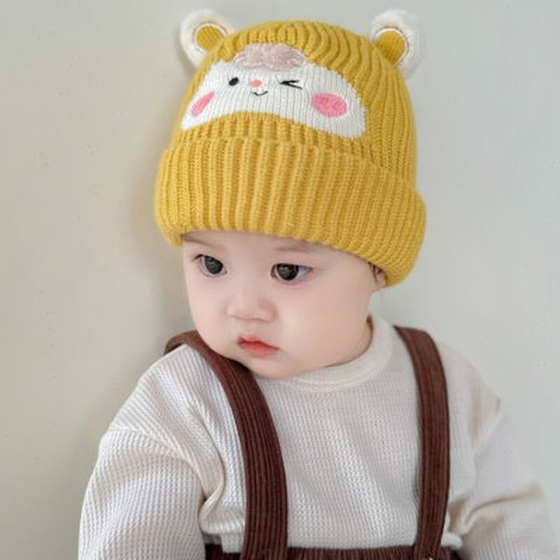 婴儿帽子秋冬季韩版可爱小羊超萌毛线帽男女宝宝针织防风保暖护耳