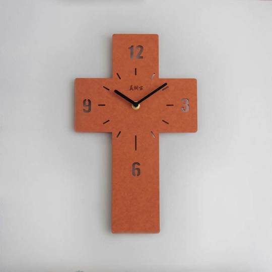 Wall hanging cherish time simple silent living room bedroom cross hollow clock solid wood wall clock 33CM