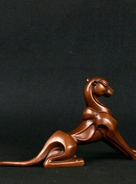 紫铜坐虎摆件抽象派古p典铜器工艺品家居装饰品书房办公室桌面摆