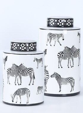 现代简约家居摆件陶瓷瓶罐两件套北欧G软装摆饰罐子客厅装饰工艺