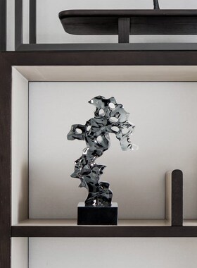 新中式透明石头珊瑚太湖石摆件样板间书房博古U架书柜软装饰品