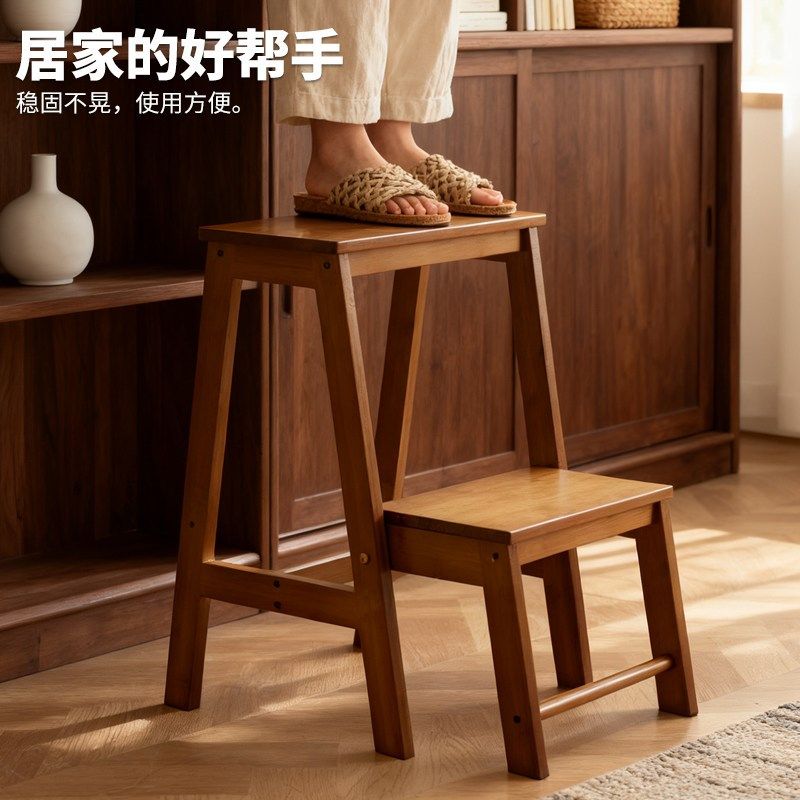 精选新中式家用梯凳多功能折叠梯凳加厚实木梯子凳子厨房爬高脚蹬,淘宝优惠券,粉丝福利购,淘宝优惠卷