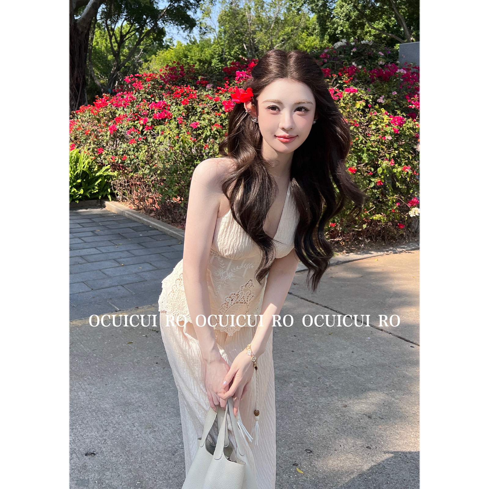 CUICUI崔崔【海岛之约】优雅无袖挂脖吊带背心女休闲裤度假风套装,淘宝优惠券,粉丝福利购,淘宝优惠卷