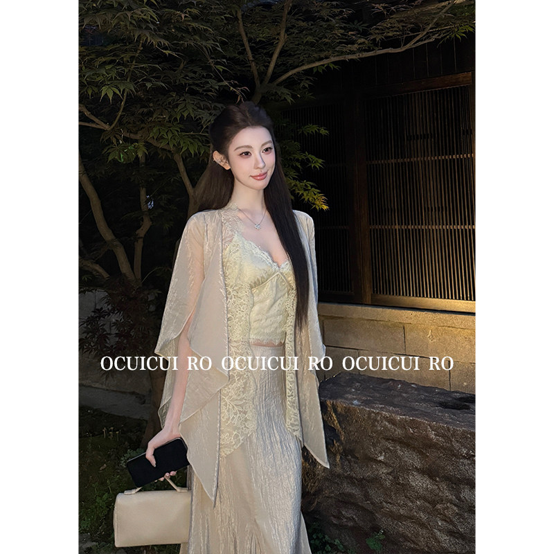 CUICUI崔崔【霞染霓裳】纯欲风高级感醋酸罩衫吊带背心半身裙套装,淘宝优惠券,粉丝福利购,淘宝优惠卷