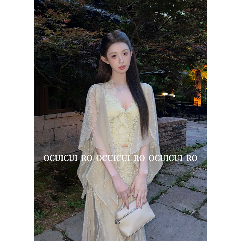 CUICUI崔崔【霞染霓裳】纯欲风高级感醋酸罩衫吊带背心半身裙套装,淘宝优惠券,粉丝福利购,淘宝优惠卷