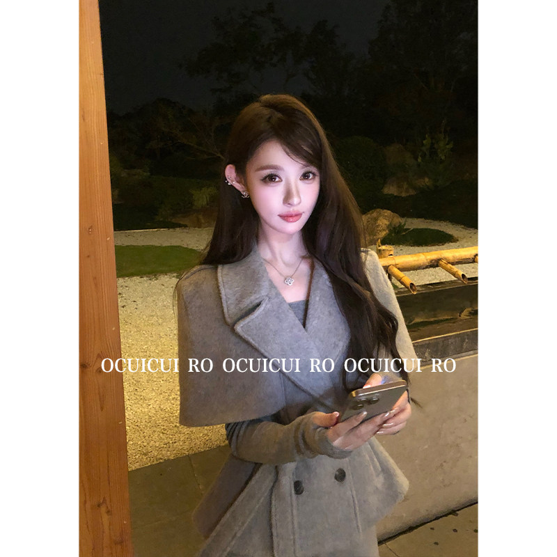 CUICUI崔崔【寻梦山茶】富家千金风灰色羊毛短款毛呢外套大衣女秋,淘宝优惠券,粉丝福利购,淘宝优惠卷