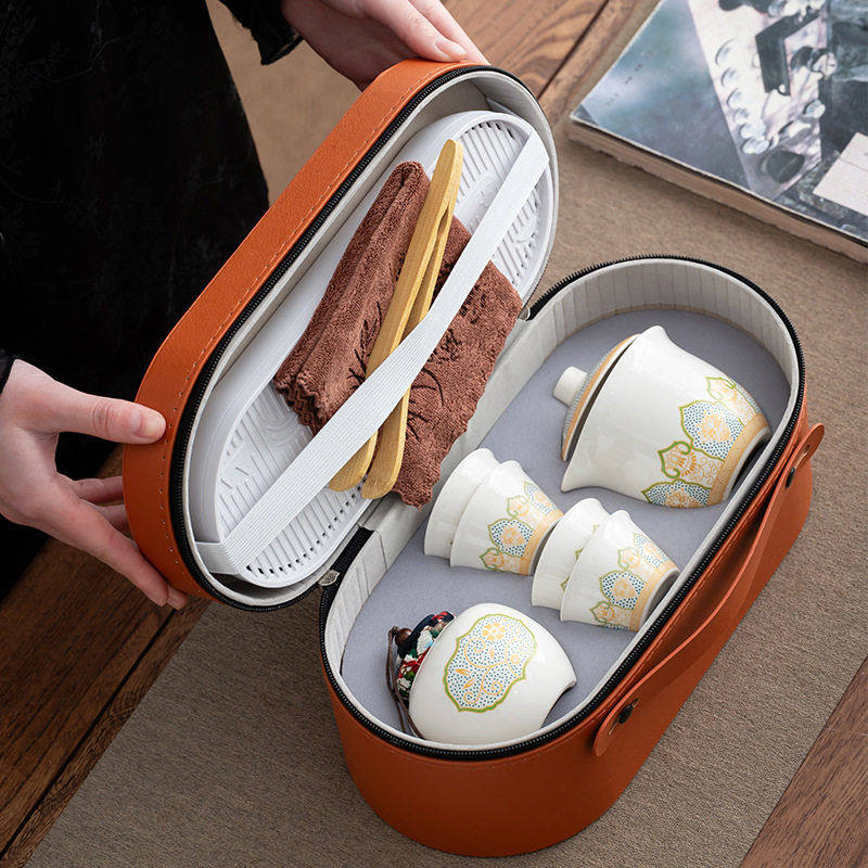 Travel tea set portable bag outdoor travel quick cup storage teapot tea drinking business gift