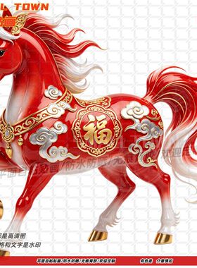 国潮福字骏马墙贴门贴自粘贴画防