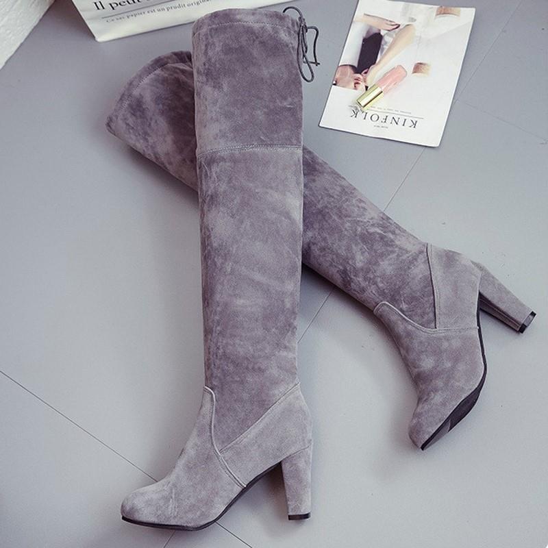 粗高跟过膝长筒靴2024 winter women high heel long shoes boots - 图1