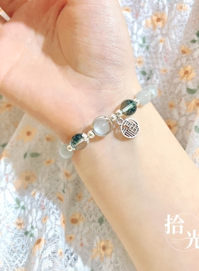 国潮新中式福牌串珠手链女夏ins小众设计猫眼石闺蜜学生手串手饰