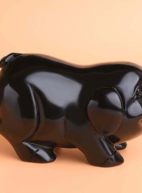 黑曜石色生肖猪摆件天然水晶福猪家居客厅酒柜公司开业礼品吉祥物