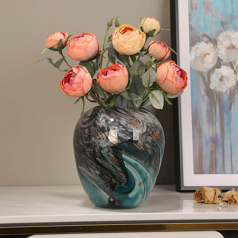 彩色墨兰玻璃花瓶摆件现代轻奢样板间玻璃装饰品餐桌插花摆设复古,淘宝优惠券,粉丝福利购,淘宝优惠卷