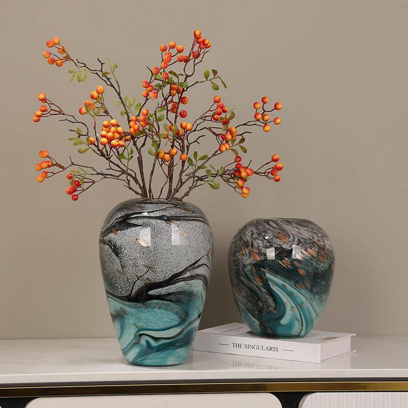 彩色墨兰玻璃花瓶摆件现代轻奢样板间玻璃装饰品餐桌插花摆设复古,淘宝优惠券,粉丝福利购,淘宝优惠卷