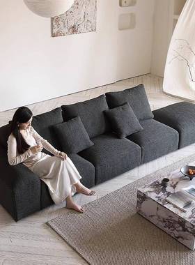 意式高档棉麻布艺沙发豆腐块直排转角鹅卵石沙发高级简约现代沙发